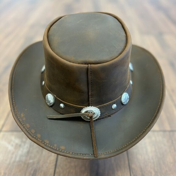 Original leather hat with studs and buffalo coins on the band. Western Cowboy - Picture 4 of 9